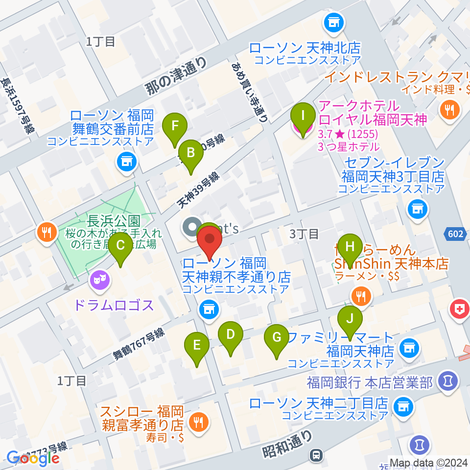 福岡ゴンスタジオ周辺のホテル一覧地図