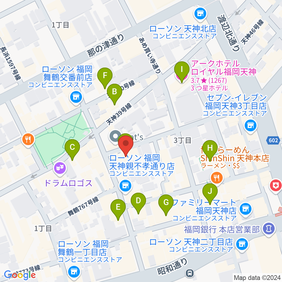 福岡ゴンスタジオ周辺のホテル一覧地図