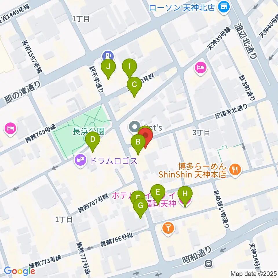 福岡ゴンスタジオ周辺のホテル一覧地図