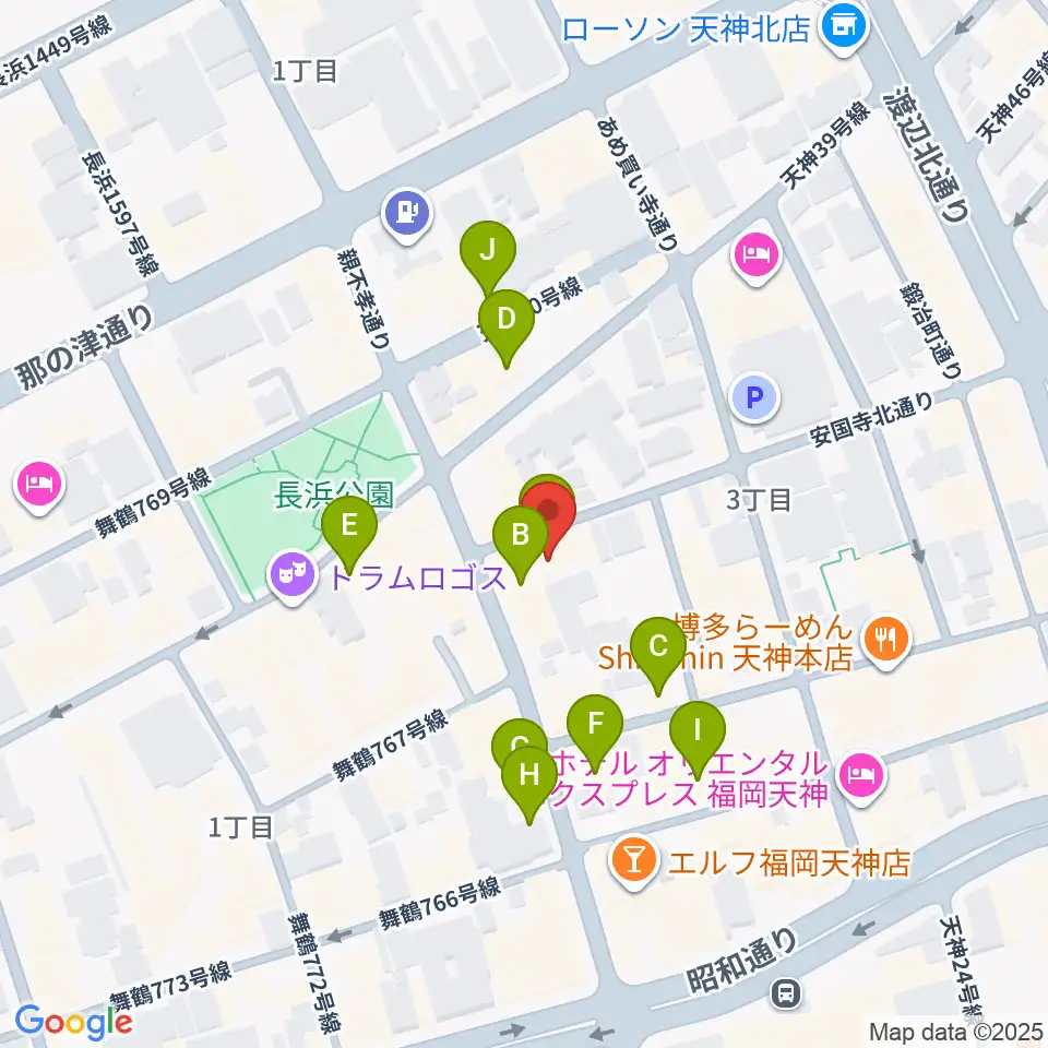 福岡ゴンスタジオ周辺のホテル一覧地図