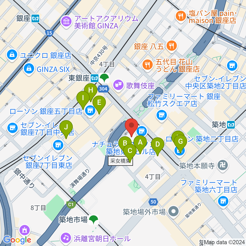 東劇周辺のホテル一覧地図