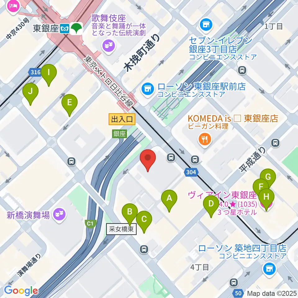 東劇周辺のホテル一覧地図
