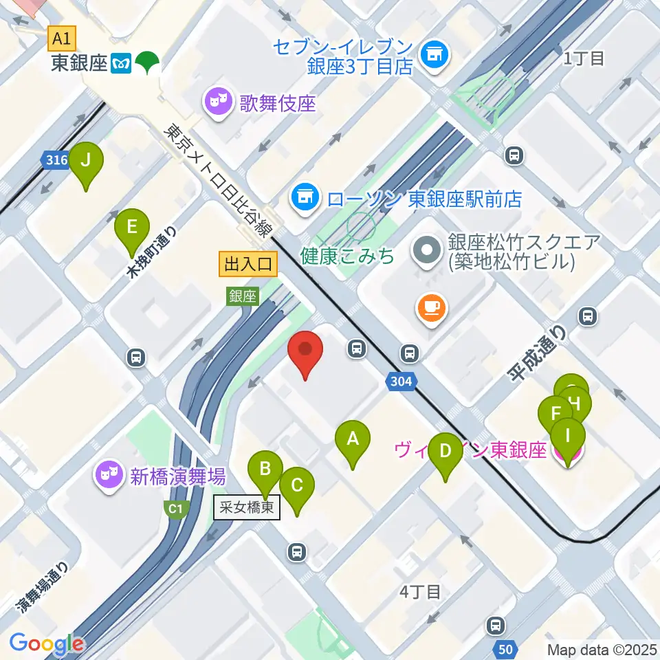 東劇周辺のホテル一覧地図
