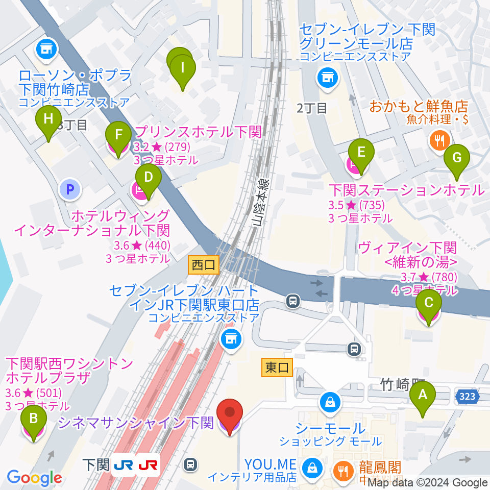 シネマサンシャイン下関周辺のホテル一覧地図