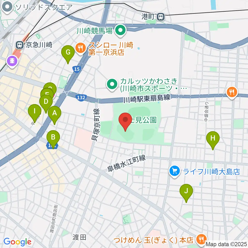 富士通スタジアム川崎周辺のホテル一覧地図