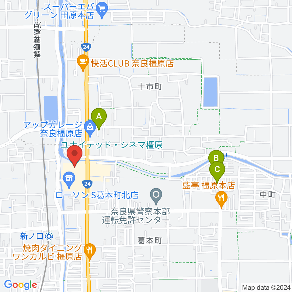 ユナイテッド・シネマ橿原周辺のホテル一覧地図