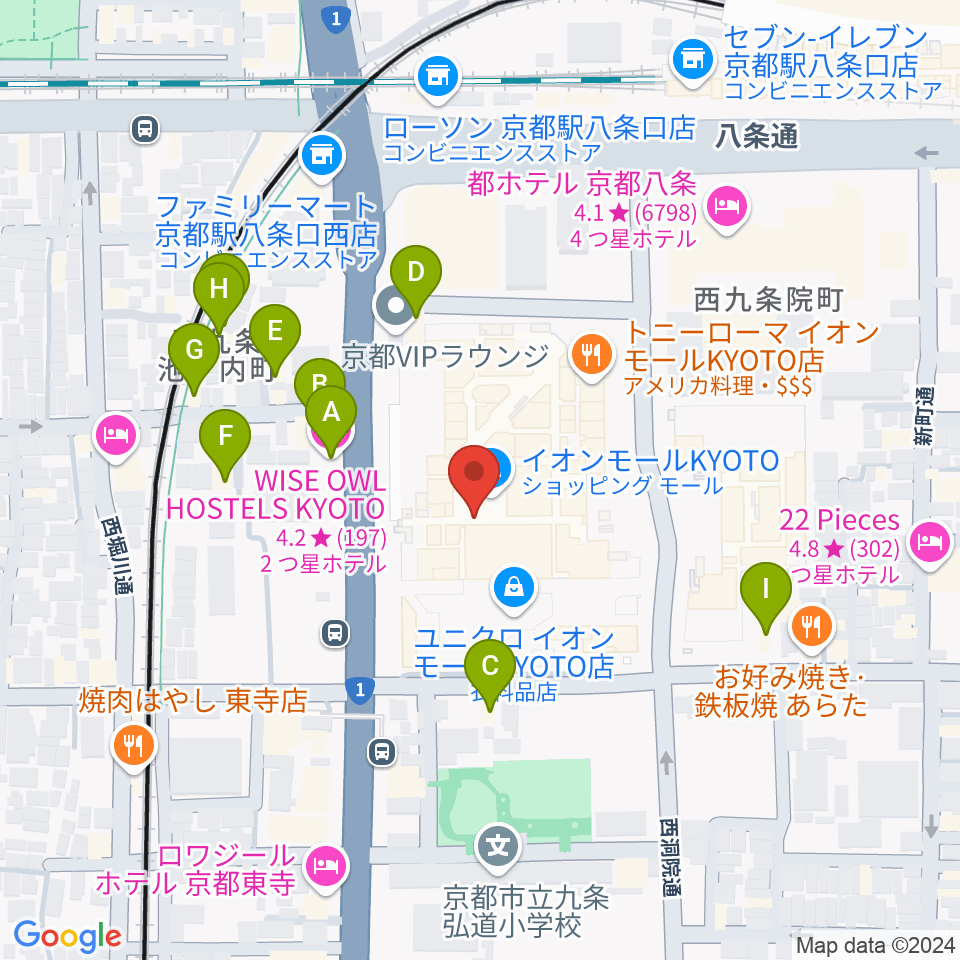 T・ジョイ京都周辺のホテル一覧地図