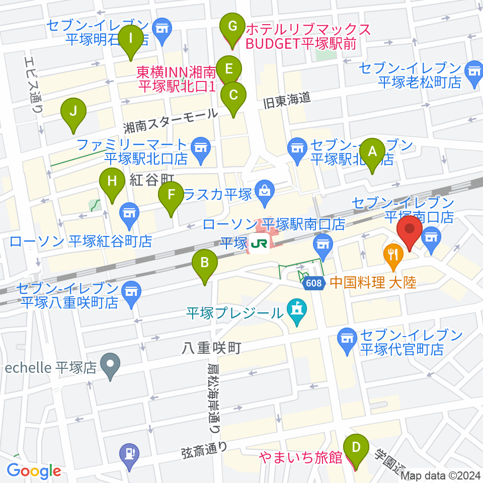 新堀ギター音楽院 平塚教室周辺のホテル一覧地図