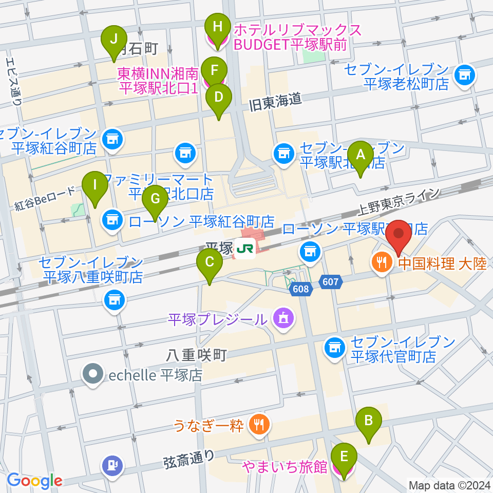 新堀ギター音楽院 平塚教室周辺のホテル一覧地図