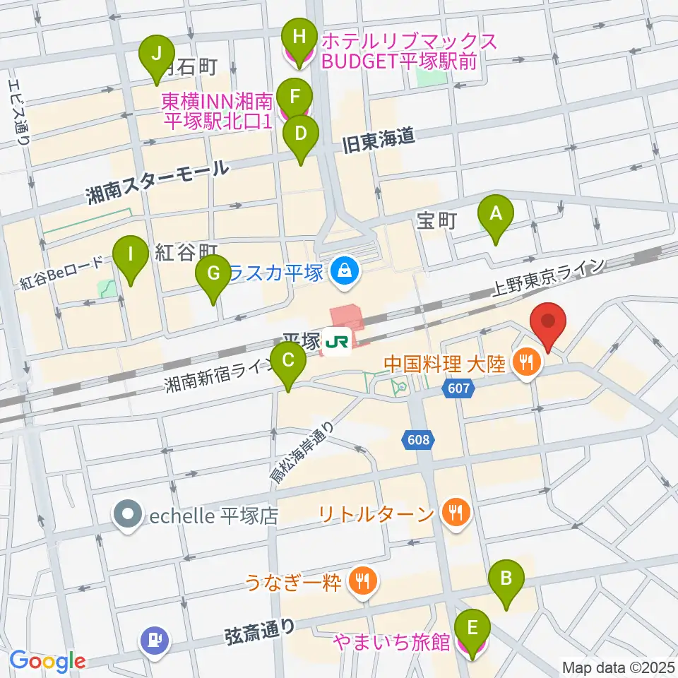 新堀ギター音楽院 平塚教室周辺のホテル一覧地図