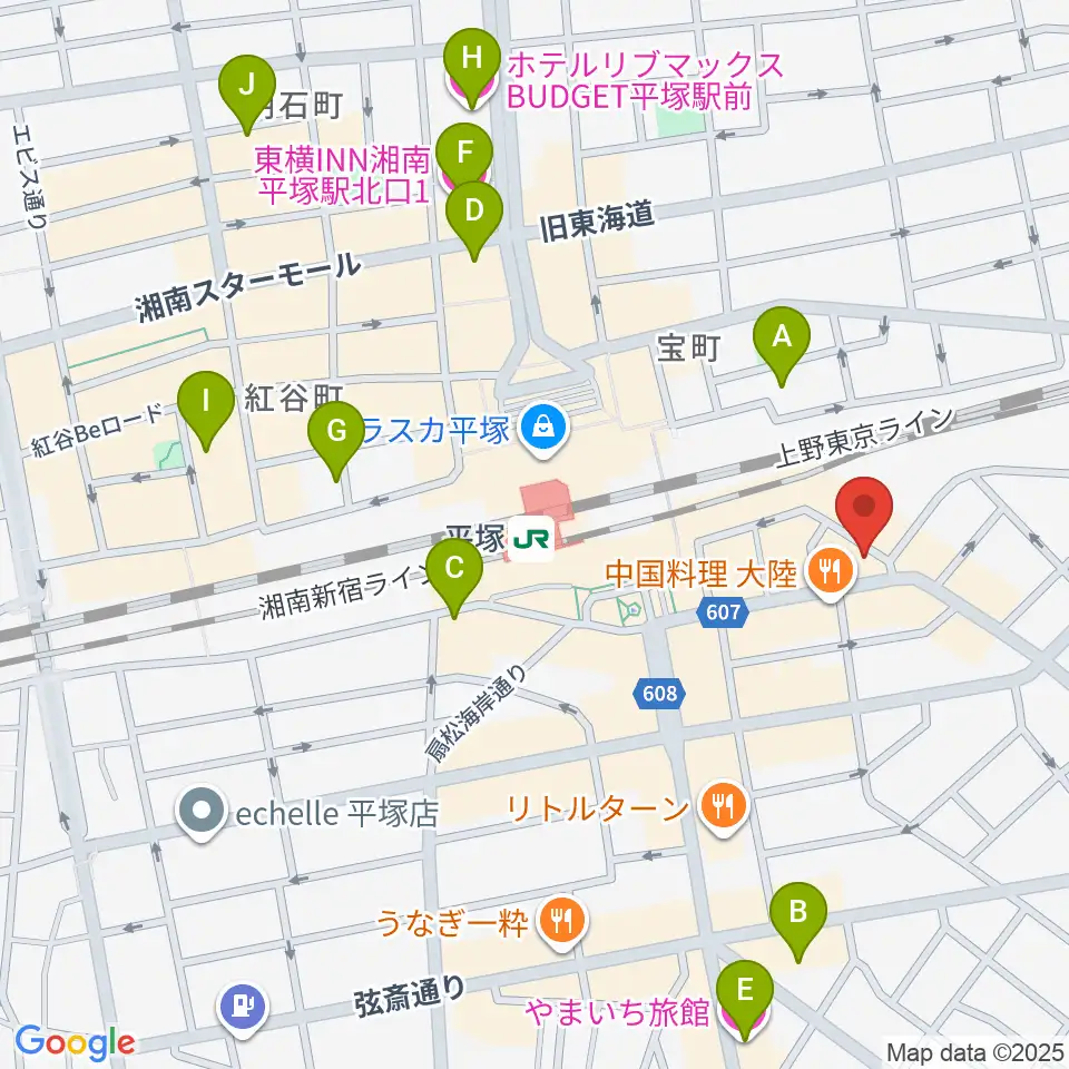 新堀ギター音楽院 平塚教室周辺のホテル一覧地図