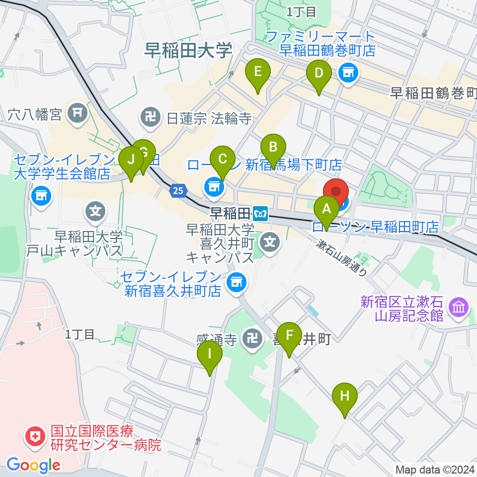 早稲田RiNen(リネン)周辺のホテル一覧地図