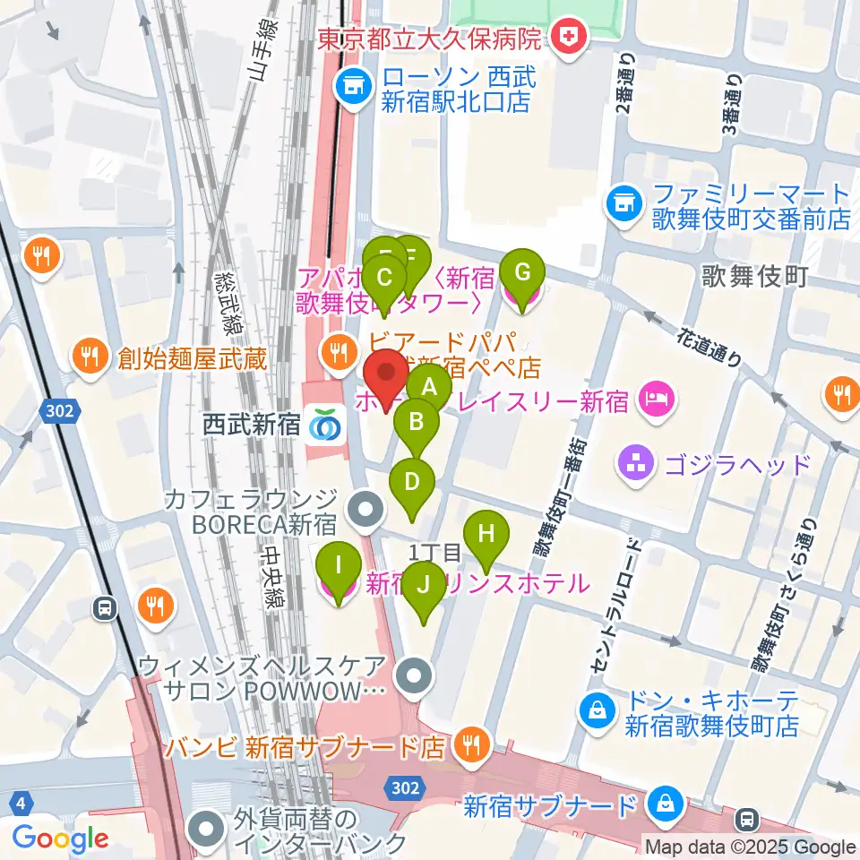新宿ロックカフェロフト周辺のホテル一覧地図