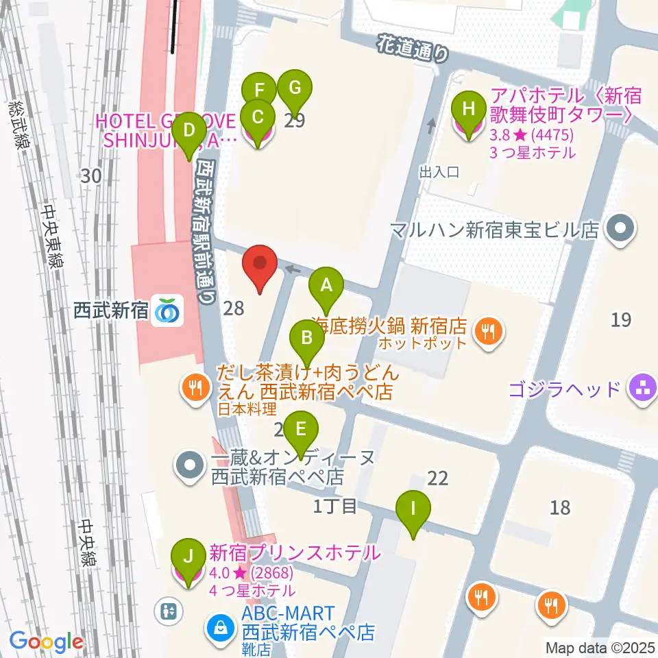 新宿ロックカフェロフト周辺のホテル一覧地図