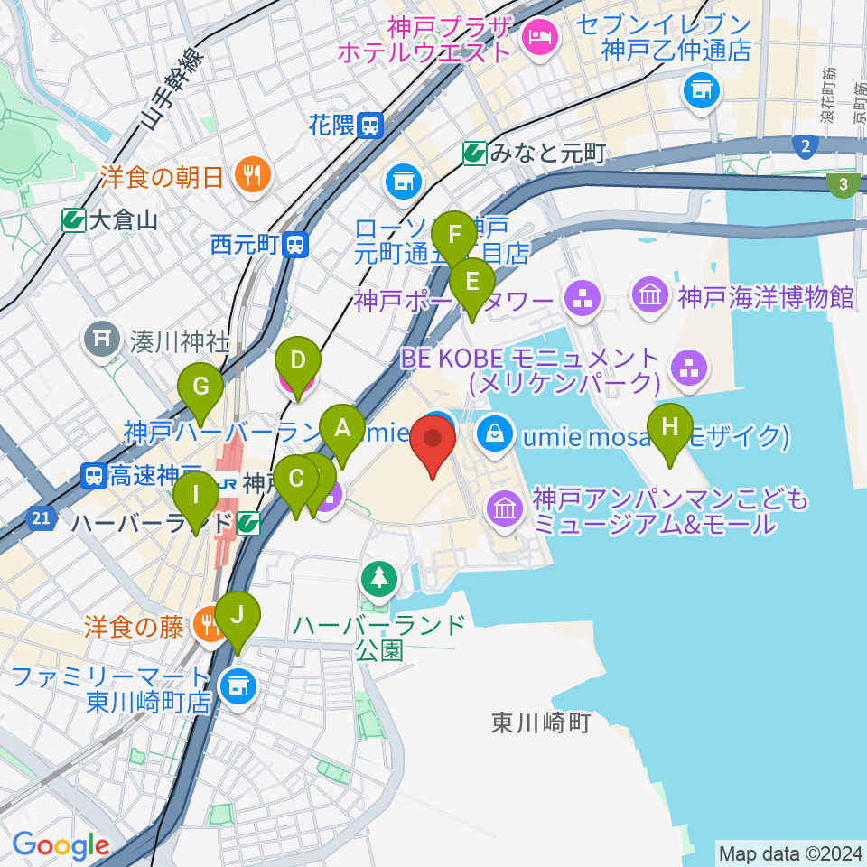 OSシネマズ 神戸ハーバーランド周辺のホテル一覧地図