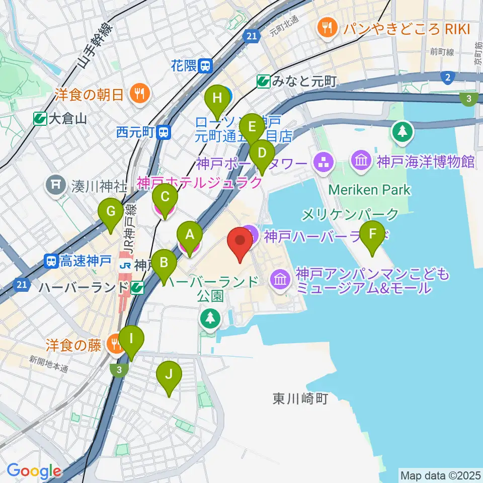 OSシネマズ神戸ハーバーランド周辺のホテル一覧地図