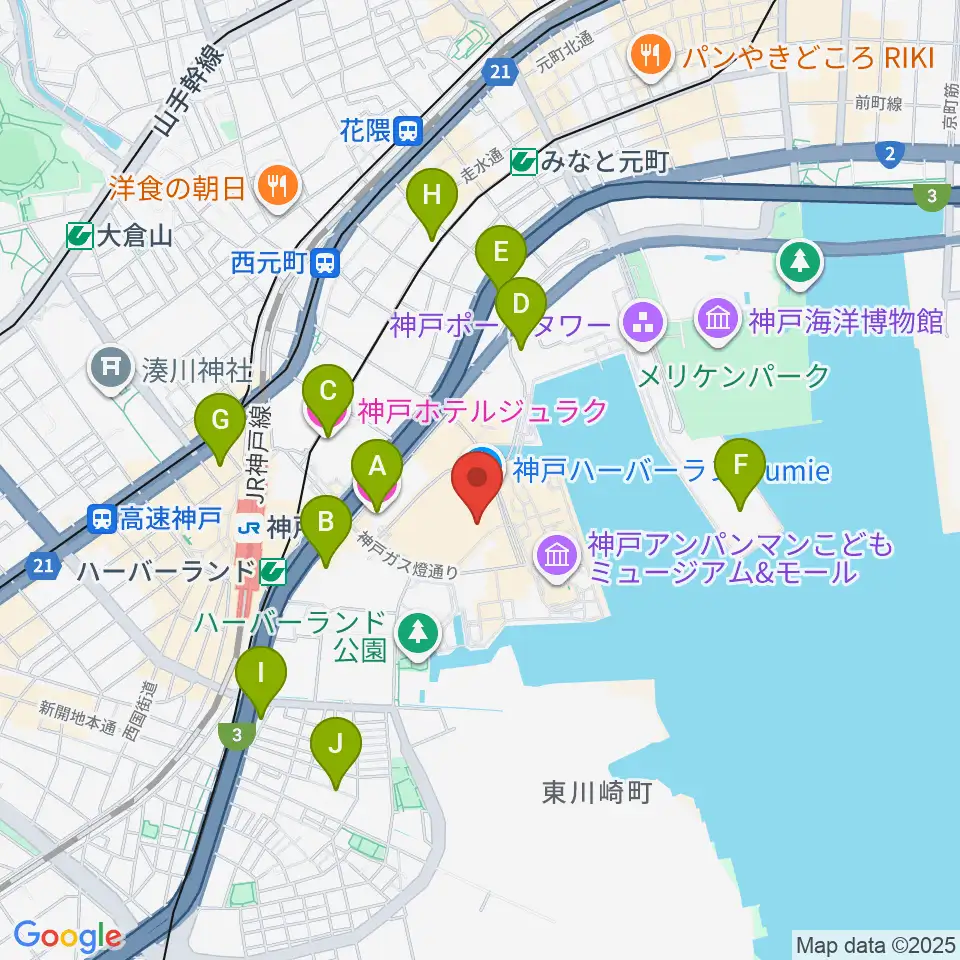 OSシネマズ神戸ハーバーランド周辺のホテル一覧地図