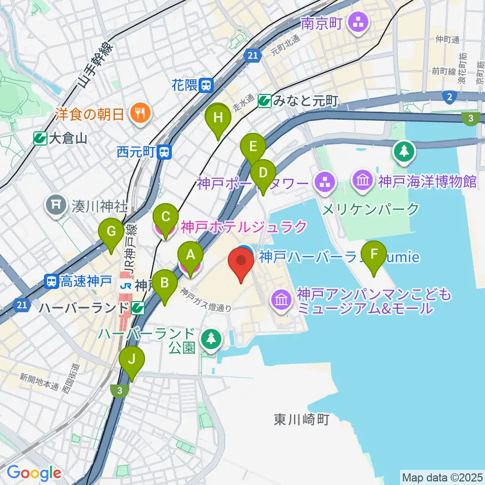 OSシネマズ神戸ハーバーランド周辺のホテル一覧地図