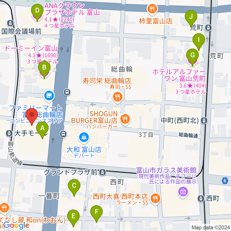 JMAXシアターとやま周辺のホテル一覧地図