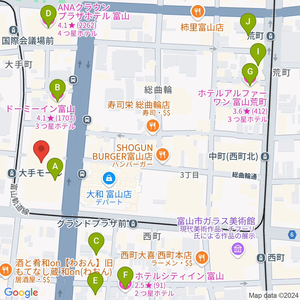 JMAXシアターとやま周辺のホテル一覧地図