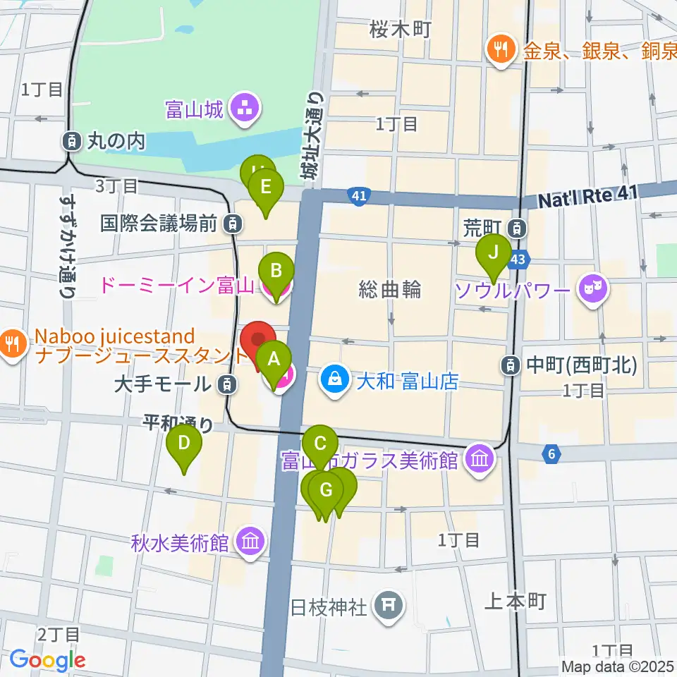 JMAXシアターとやま周辺のホテル一覧地図
