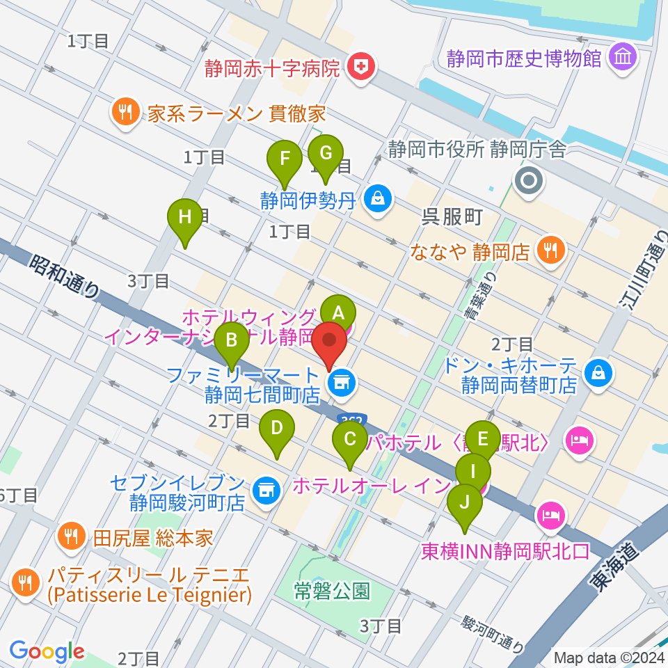 静岡東宝会館周辺のホテル一覧地図