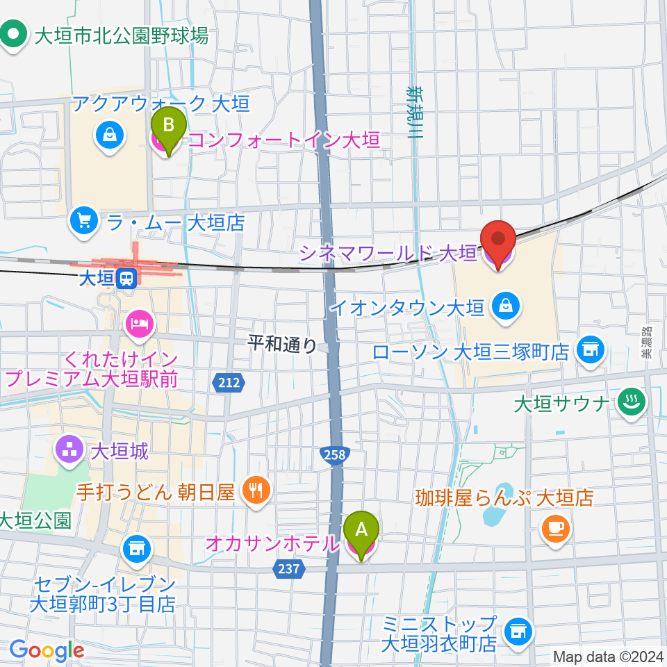 シネマワールド大垣周辺のホテル一覧地図