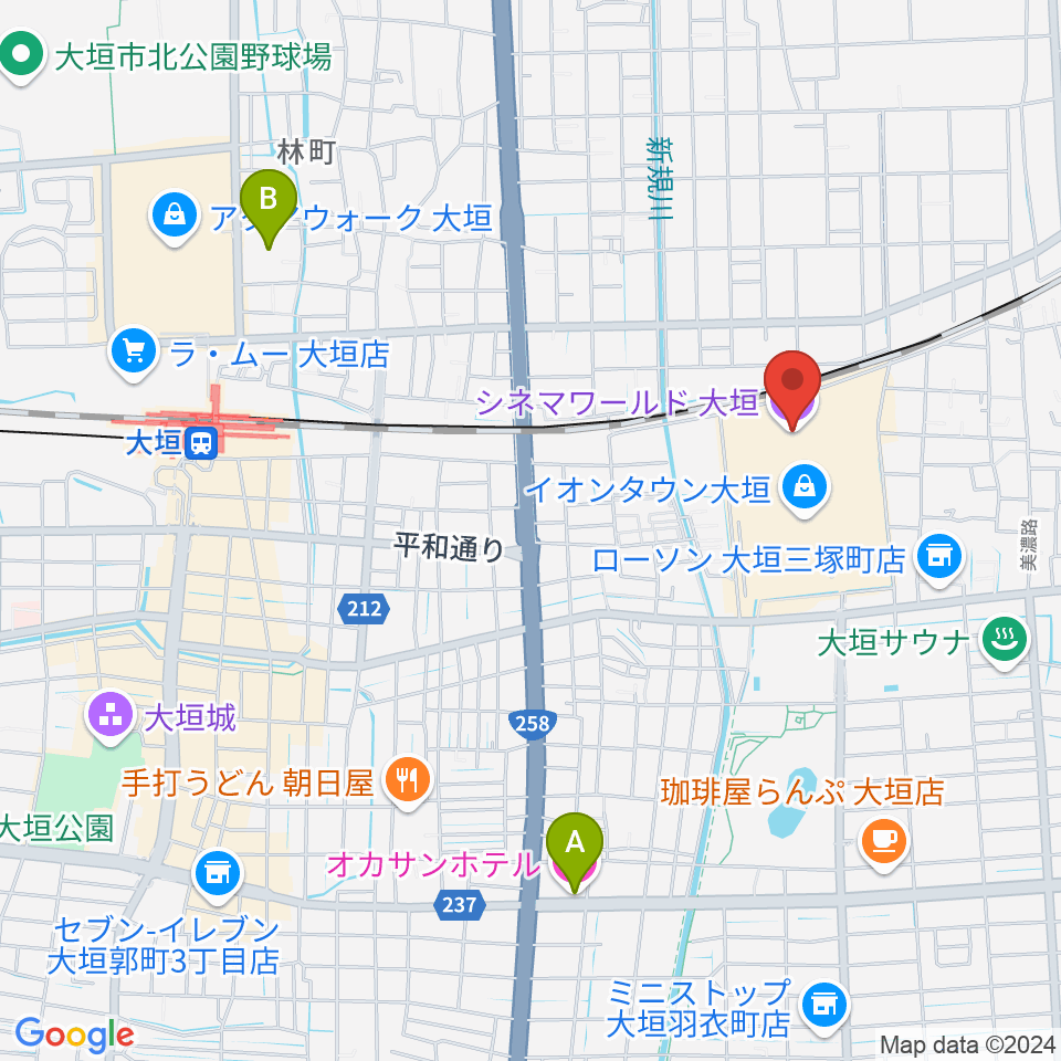 シネマワールド大垣周辺のホテル一覧地図