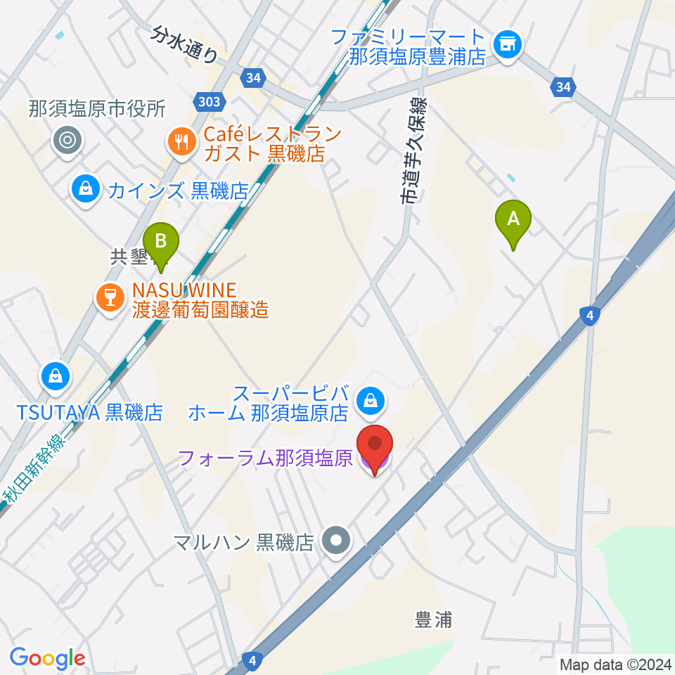 フォーラム那須塩原周辺のホテル一覧地図