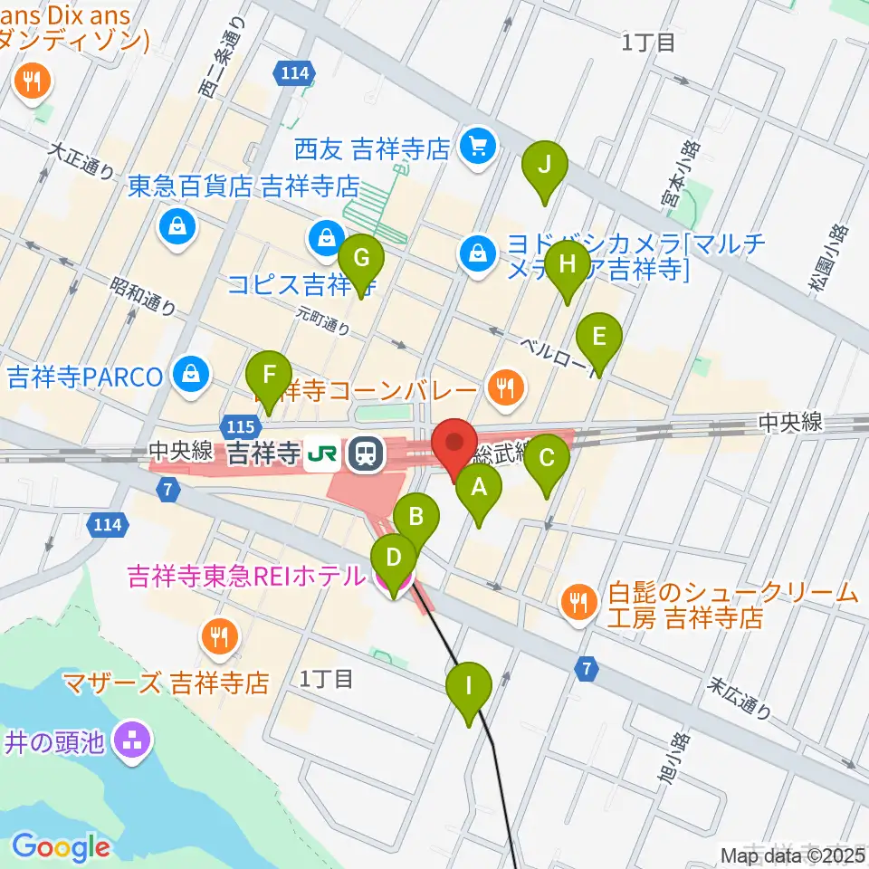 吉祥寺オデヲン周辺のホテル一覧地図