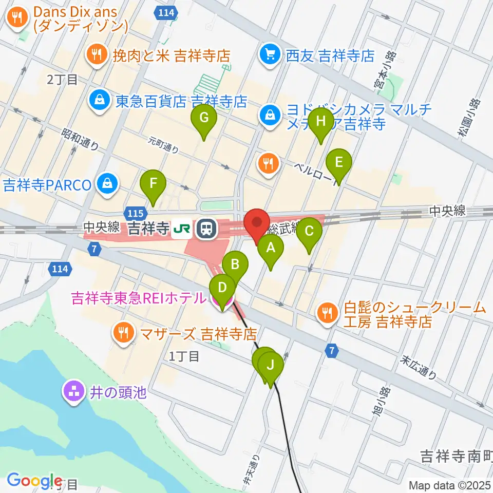吉祥寺オデヲン周辺のホテル一覧地図