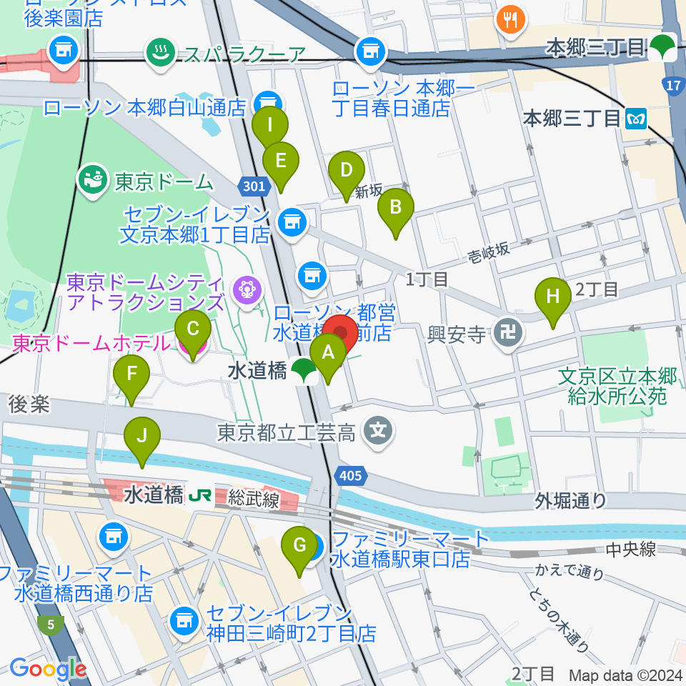 水道橋Ftarri周辺のホテル一覧地図