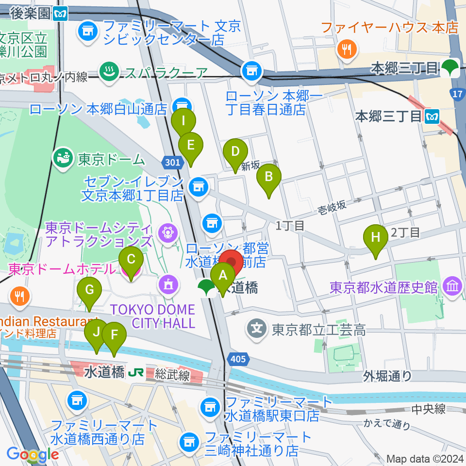 水道橋Ftarri周辺のホテル一覧地図