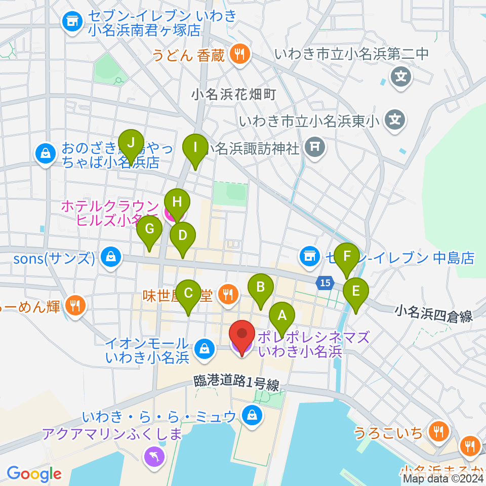 ポレポレシネマズいわき小名浜周辺のホテル一覧地図