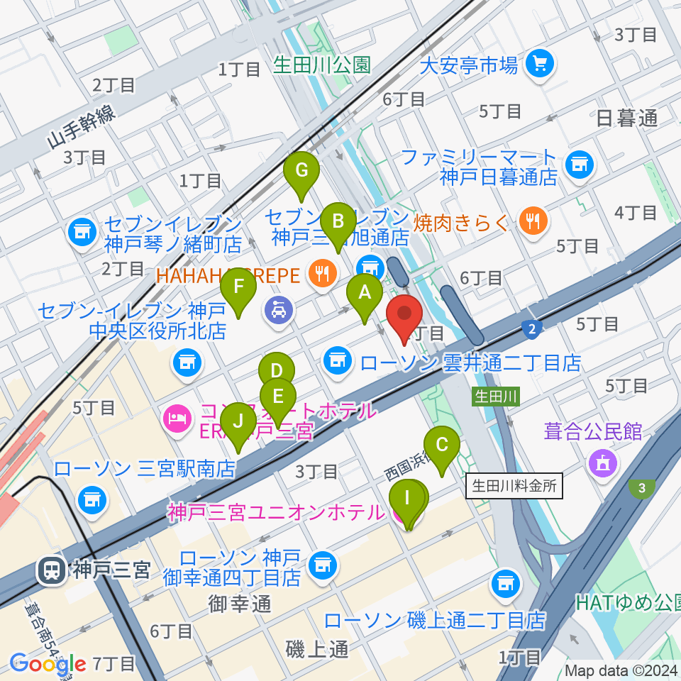 神戸ロッククラブ周辺のホテル一覧地図