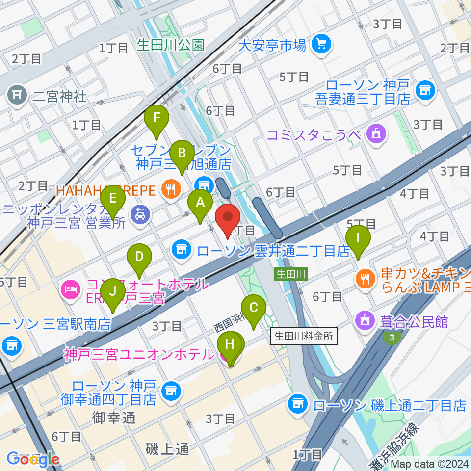 神戸ロッククラブ周辺のホテル一覧地図