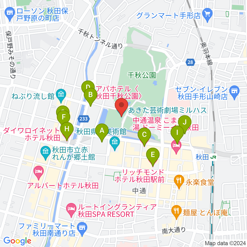 あきた芸術劇場ミルハス周辺のホテル一覧地図