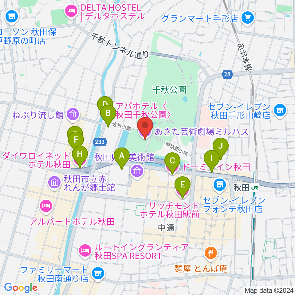 あきた芸術劇場ミルハス周辺のホテル一覧地図