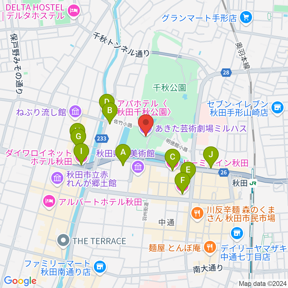 あきた芸術劇場ミルハス周辺のホテル一覧地図