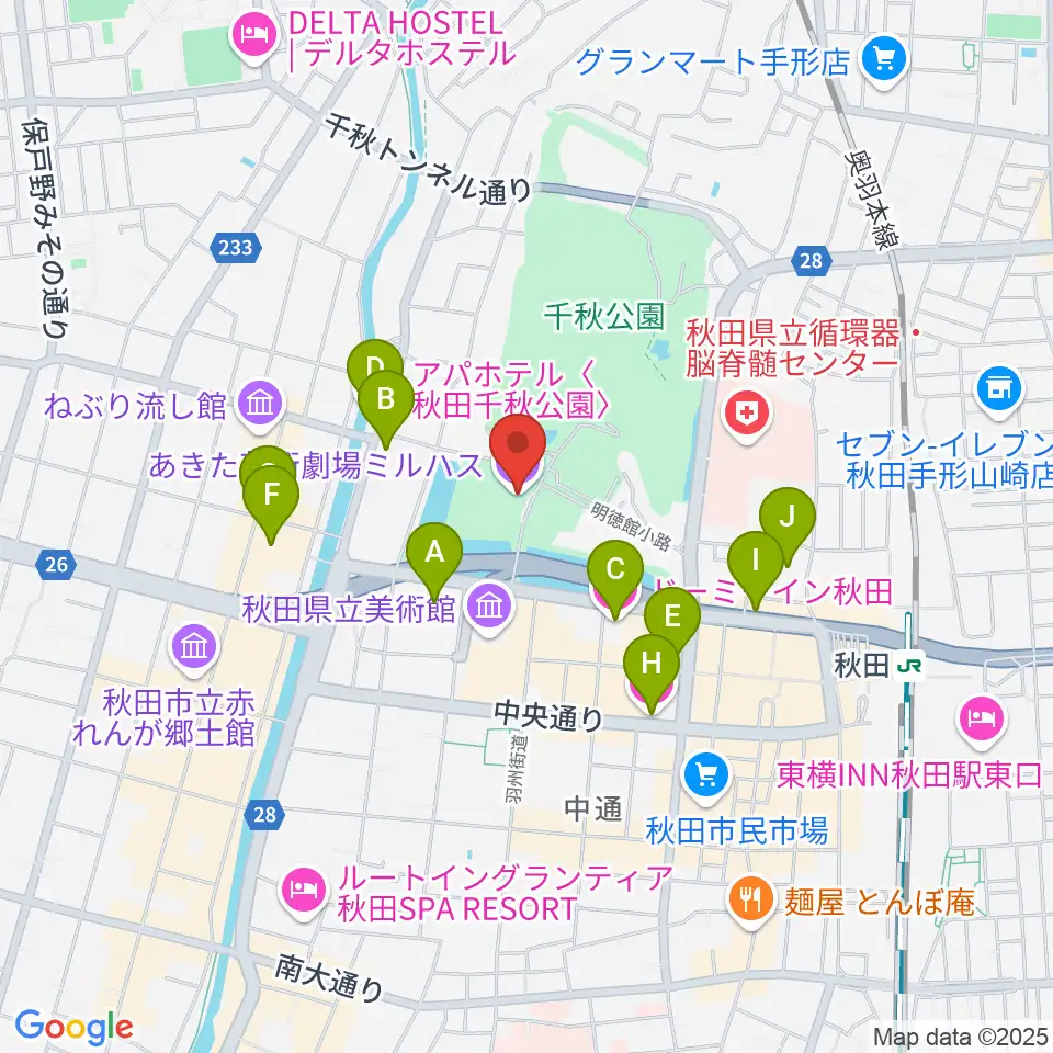 あきた芸術劇場ミルハス周辺のホテル一覧地図