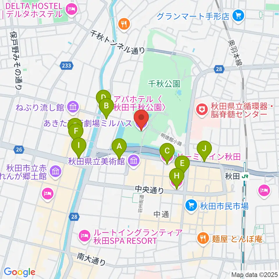 あきた芸術劇場ミルハス周辺のホテル一覧地図