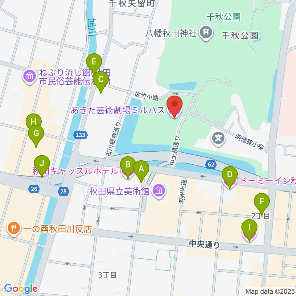 あきた芸術劇場ミルハス周辺のホテル一覧地図