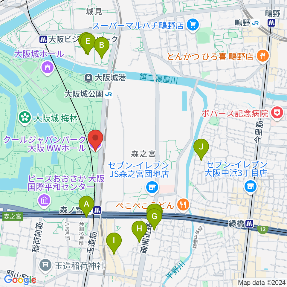 クールジャパンパーク大阪周辺のホテル一覧地図