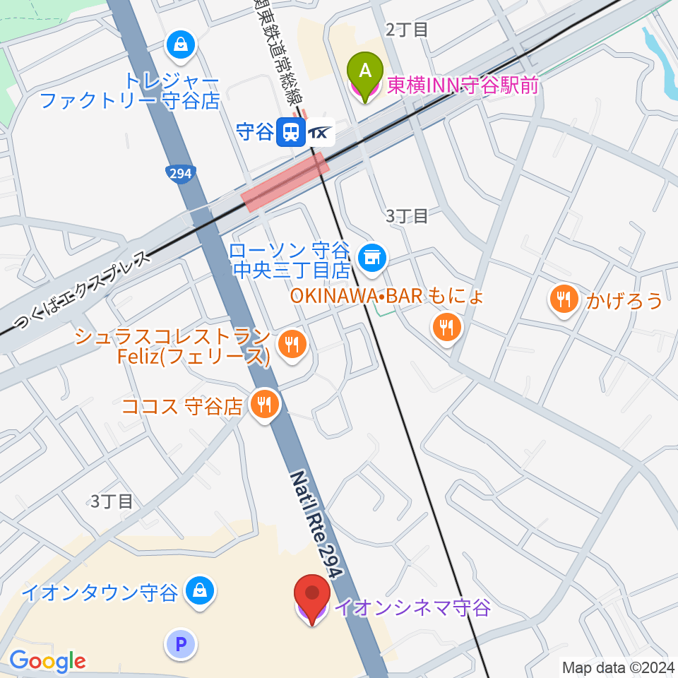 イオンシネマ守谷周辺のホテル一覧地図