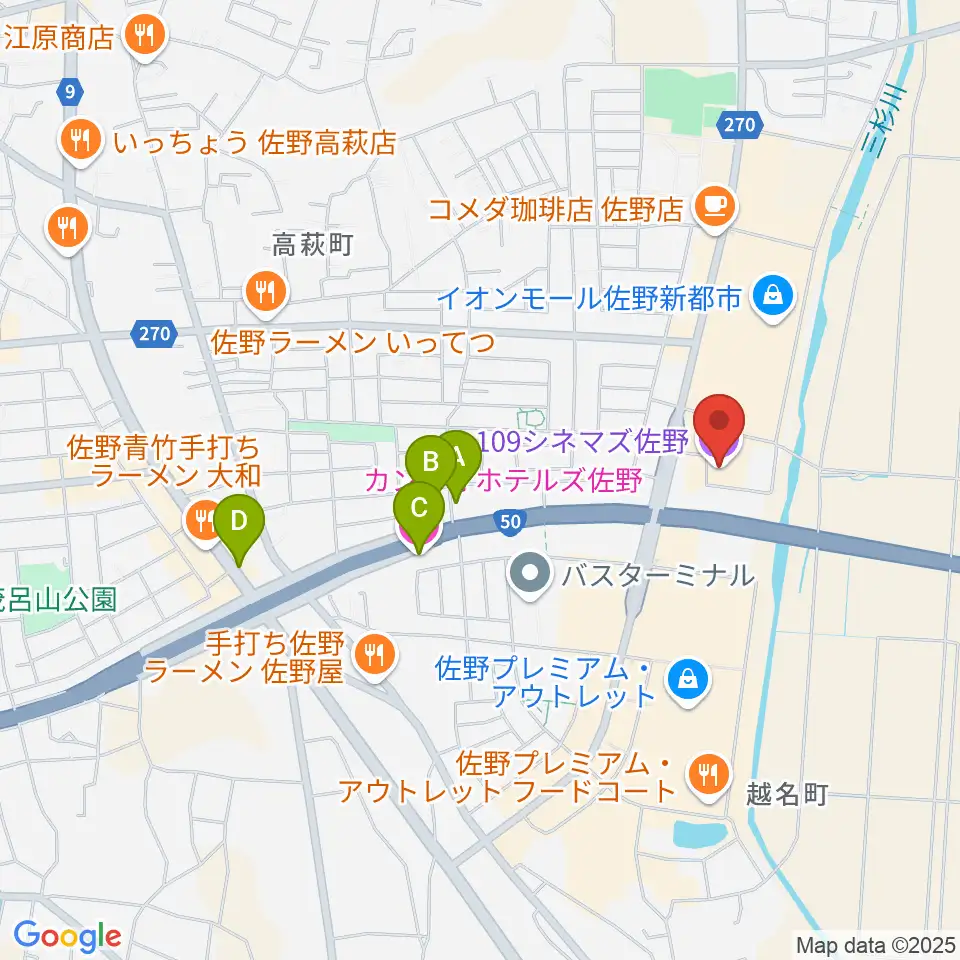 109シネマズ佐野周辺のホテル一覧地図