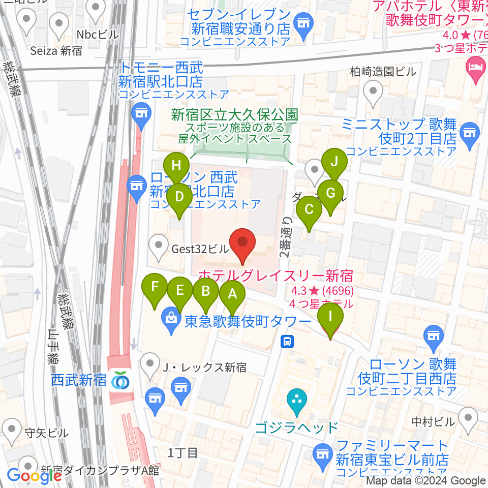 ちんだみ三線店 新宿店周辺のホテル一覧地図