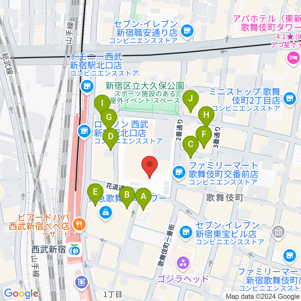 ちんだみ三線店 新宿店周辺のホテル一覧地図