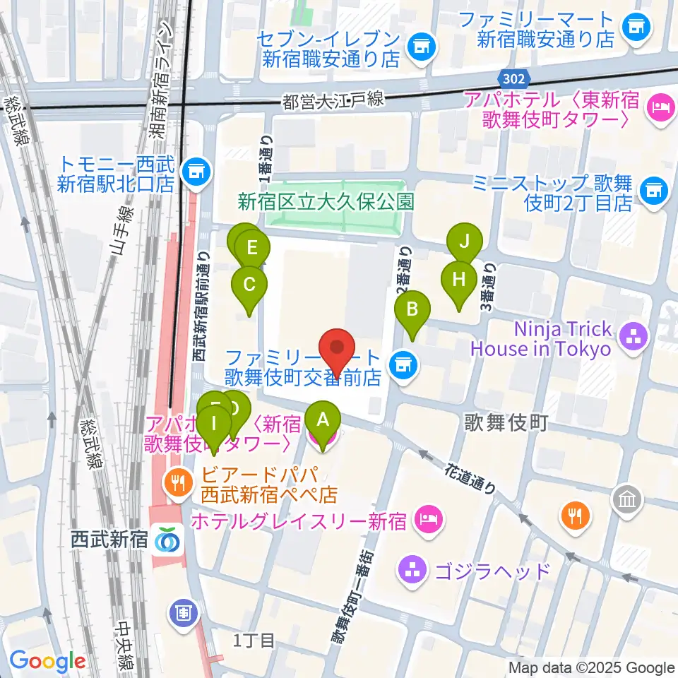 ちんだみ三線店 新宿店周辺のホテル一覧地図