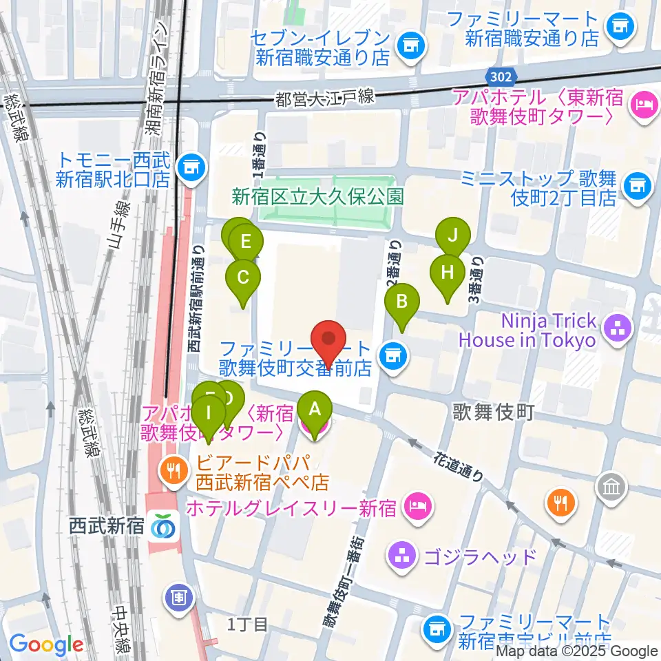 ちんだみ三線店 新宿店周辺のホテル一覧地図