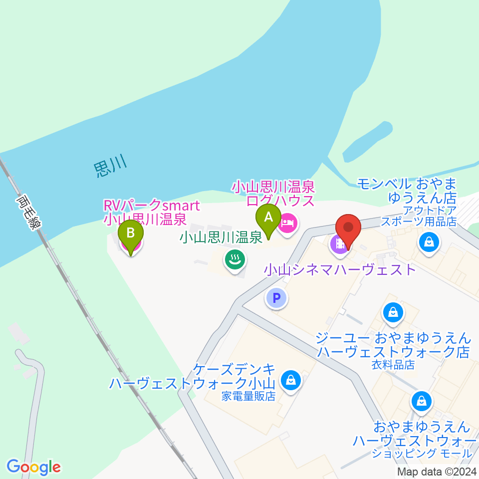 小山シネマハーヴェスト周辺のホテル一覧地図